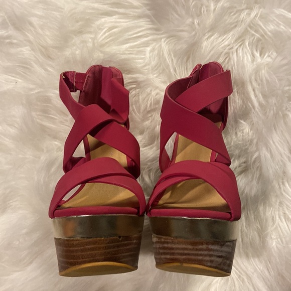 JustFab Hollyn Pink Strappy Platform Wedges 6.5 - Picture 4 of 5